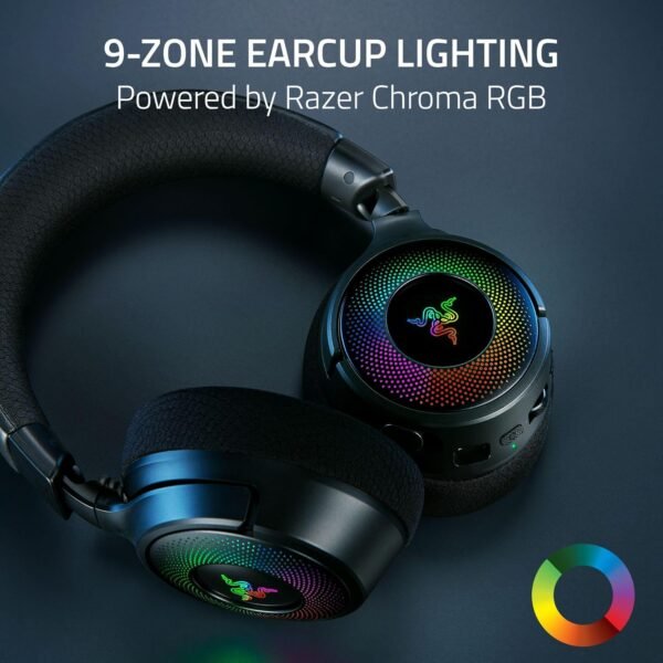 Razer Kraken V4 Wireless Gaming Headset: 2.4GHz, Bluetooth, USB - Super Wideband Mic - 40 mm Drivers - 9 Zone RGB Lighting - for PC, Mac, PS5, Nintendo Switch, Steam Deck, Smartphone - Black - Image 8