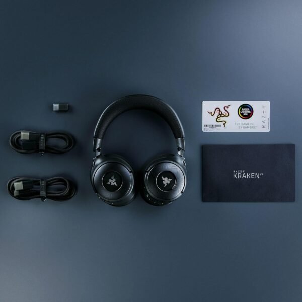 Razer Kraken V4 Wireless Gaming Headset: 2.4GHz, Bluetooth, USB - Super Wideband Mic - 40 mm Drivers - 9 Zone RGB Lighting - for PC, Mac, PS5, Nintendo Switch, Steam Deck, Smartphone - Black - Image 9