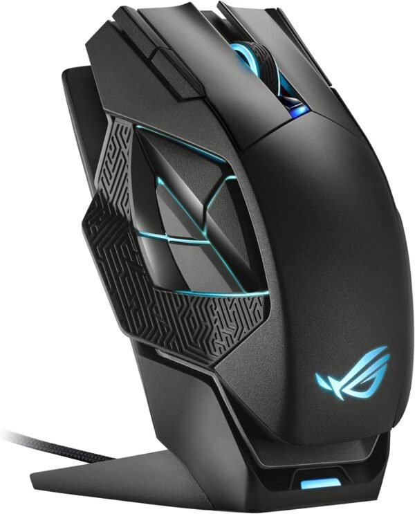 ASUS ROG Spatha X Wireless Gaming Mouse (Magnetic Charging Stand, 12 Programmable Buttons, 19,000 DPI, Push-Fit Hot Swap Switch Sockets, ROG Micro Switches, ROG Paracord and Aura RGB Lighting)