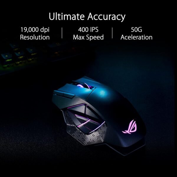 ASUS ROG Spatha X Wireless Gaming Mouse (Magnetic Charging Stand, 12 Programmable Buttons, 19,000 DPI, Push-Fit Hot Swap Switch Sockets, ROG Micro Switches, ROG Paracord and Aura RGB Lighting) - Image 2