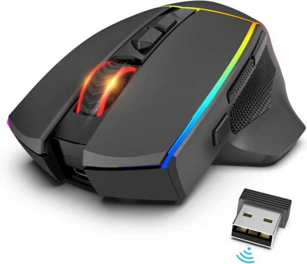 Redragon M814 Wireless Gaming Mouse, Tri-Mode 2.4G/USB-C/Bluetooth Ergonomic Mouse Gaming, 8000 DPI, RGB Backlit, Fully Programmable, Rechargeable Wireless Computer Mouse for Laptop PC Mac - Image 7