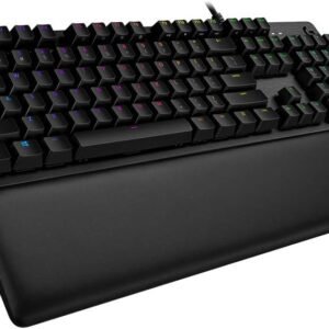 Logitech G513 Mechanical Gaming Keyboard with Palm Rest, RGB LIGHTSYNC, GX Brown Tactile Key Switches, Brushed Aluminum Case, Customizable F-Keys, USB Pass Through, QWERTY UK Layout - Carbon/Black