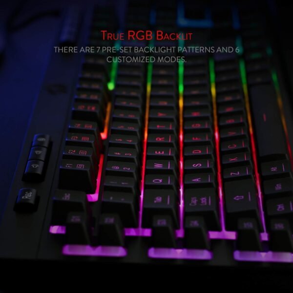 Redragon K512 Shiva RGB Backlit Membrane Gaming Keyboard US-Layout with Multimedia Keys, Linear Mechanical-Feel Switch, 6 Extra On-Board Macro Keys, Dedicated Media Control, Detachable Wrist Rest - Image 5