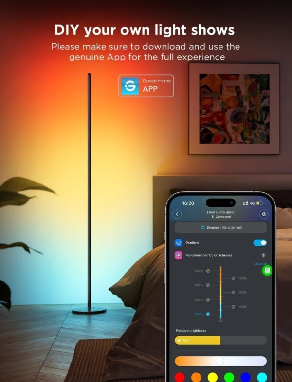 Govee LED Floor Lamp, RGBIC Modern Corner Lamp, Smart Standing Lamp with 61 Scene Modes,Music Sync, Black Corner Floor Lamp for Living Room, Bedroom - Image 12