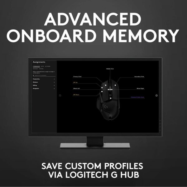 Logitech G G502 HERO High Performance Wired Gaming Mouse, HERO 25K Sensor, 25,600 DPI, RGB, Adjustable Weights, 11 Programmable Buttons, On-Board Memory, PC/Mac - Black - Image 8