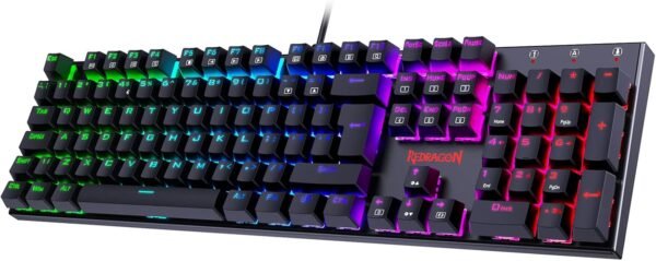 Redragon Mechanical Gaming Keyboard, Mechanical Keyboard with 105 Programmable Keys, Red Switches, Full Anti-ghosting RGB Ideal for Gaming, PC, Windows, Mac, Gamer, Office, Typists - UK Layout