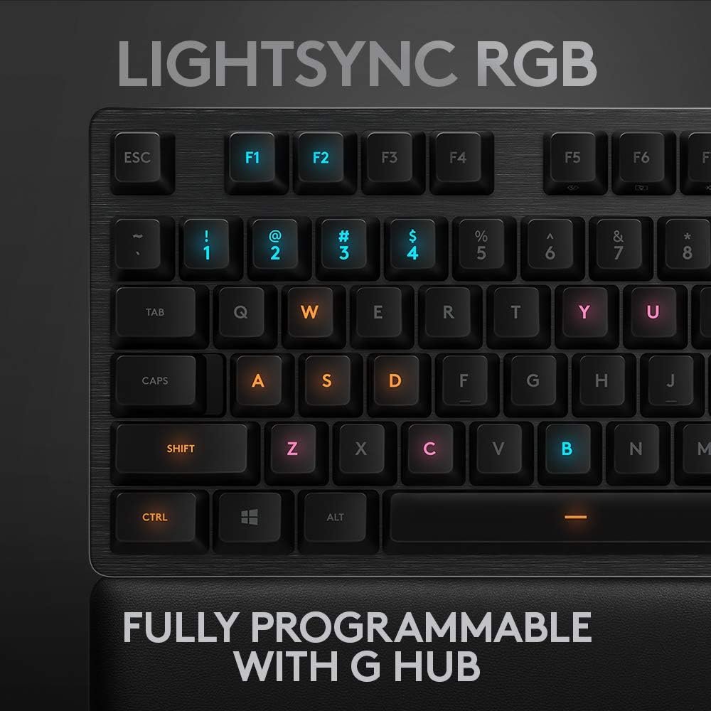 Logitech G513 Mechanical Gaming Keyboard with Palm Rest, RGB LIGHTSYNC, GX Brown Tactile Key Switches, Brushed Aluminum Case, Customizable F-Keys, USB Pass Through, QWERTY UK Layout - Carbon/Black - Image 9