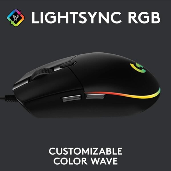 Logitech G203 LIGHTSYNC Gaming Mouse with Customizable RGB Lighting, 6 Programmable Buttons, Gaming Grade Sensor, 8K DPI Tracking, Lightweight - Black - Image 2