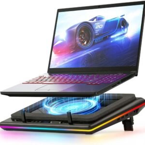 llano RGB Laptop Cooling Pad with Powerful Turbofan Gaming Cooler Radiator with Infinitely Variable Speed, Touch Control, LCD Screen, 3-Port USB Hub, Seal Foam for Notebook Computer 15-19in