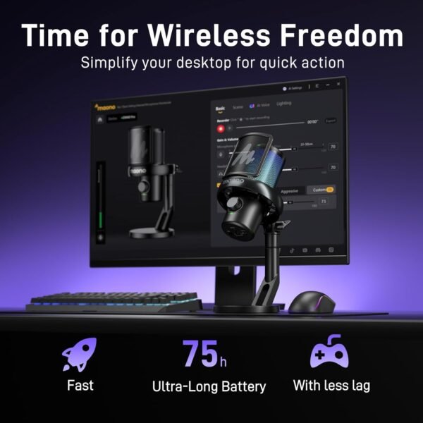 MAONO Microphone Wireless for PC, USB Microphone with Software AI Voice Change, Three-Level Noise Cancellation, Custom RGB Light, Mute, for Gaming, Podcasting, Streaming, Recording, DM40 Pro Black - Image 2