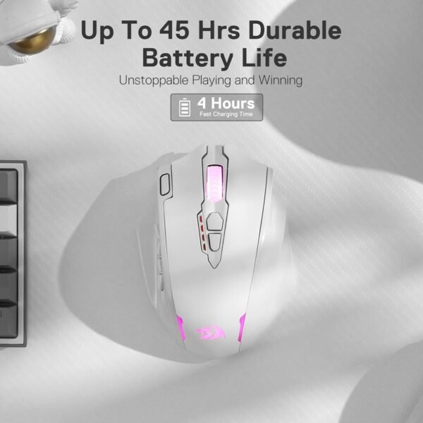 Redragon M913 Impact Elite Wireless Gaming Mouse, 16000 DPI Wired/Wireless RGB Gamer Mouse with 16 Programmable Buttons, 45 Hr Battery and Pro Optical Sensor, 12 Side Buttons MMO Mouse,White - Image 4