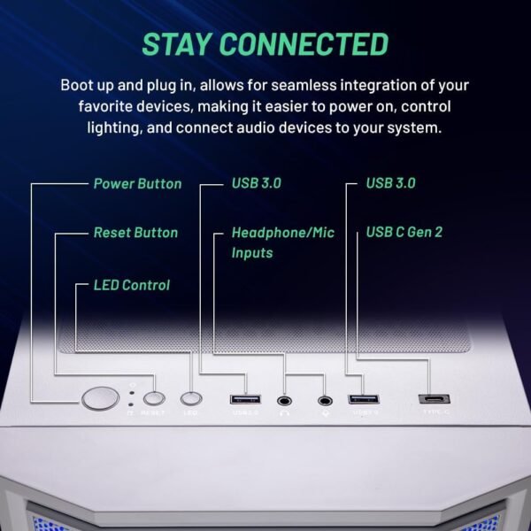 Skytech Gaming Archangel Gaming PC, Ryzen 7 5700X 3.4 GHz, RTX 4060, 1TB NVME, 16GB DDR4 RAM 3200, 600W Gold PSU Wi-Fi, Win 11 Home, RGB-Keyboard and RGB-Mouse Included - Image 4