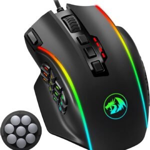 Redragon M901K Elite RGB MMO Mouse,Wired Gaming Mouse with 12 Side Buttons,12400 DPI,8 * 2.4g Weight Tuning,19 Programmable Buttons for PC Laptop MOBA FPS,Black