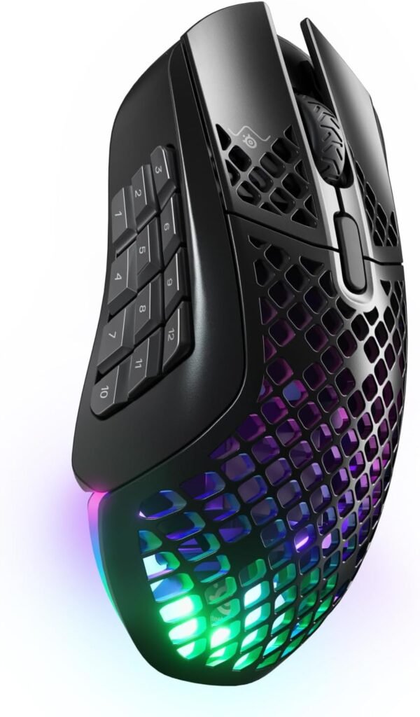 SteelSeries Aerox 9 Wireless - Holey RGB Gaming Mouse - Ultra-lightweight Water Resistant Design - 18 Programmable Buttons - Lag-free 2.4GHz / Bluetooth Wireless - 18K DPI TrueMove Air Optical Sensor