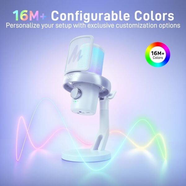 MAONO Microphone Wireless for PC, USB Microphone with Software AI Voice Change, Three-Level Noise Cancellation, Custom RGB Light, Mute, for Gaming, Podcasting, Streaming, Recording, DM40 Pro White - Image 6