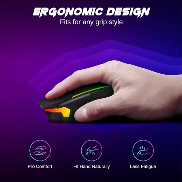 Redragon M914P Wireless Gaming Mouse, Tripe-Mode 2.4G/USB-C/Bluetooth Mouse Up to 12000DPI, RGB Backlit, 9 Programmable Buttons, Rechargeable Wireless Mouse, Ergonomic Mouse for PC/Mac Gamer-Black - Image 8