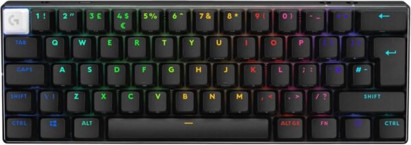 Logitech G PRO X 60 LIGHTSPEED Wireless Gaming Keyboard, Ultra Compact TKL 60% Mechanical Keyboard, LIGHTSYNC RGB, Dual-Shot PBT Keycaps, GX Optical Tactile Switches, Windows PC, UK English - Black