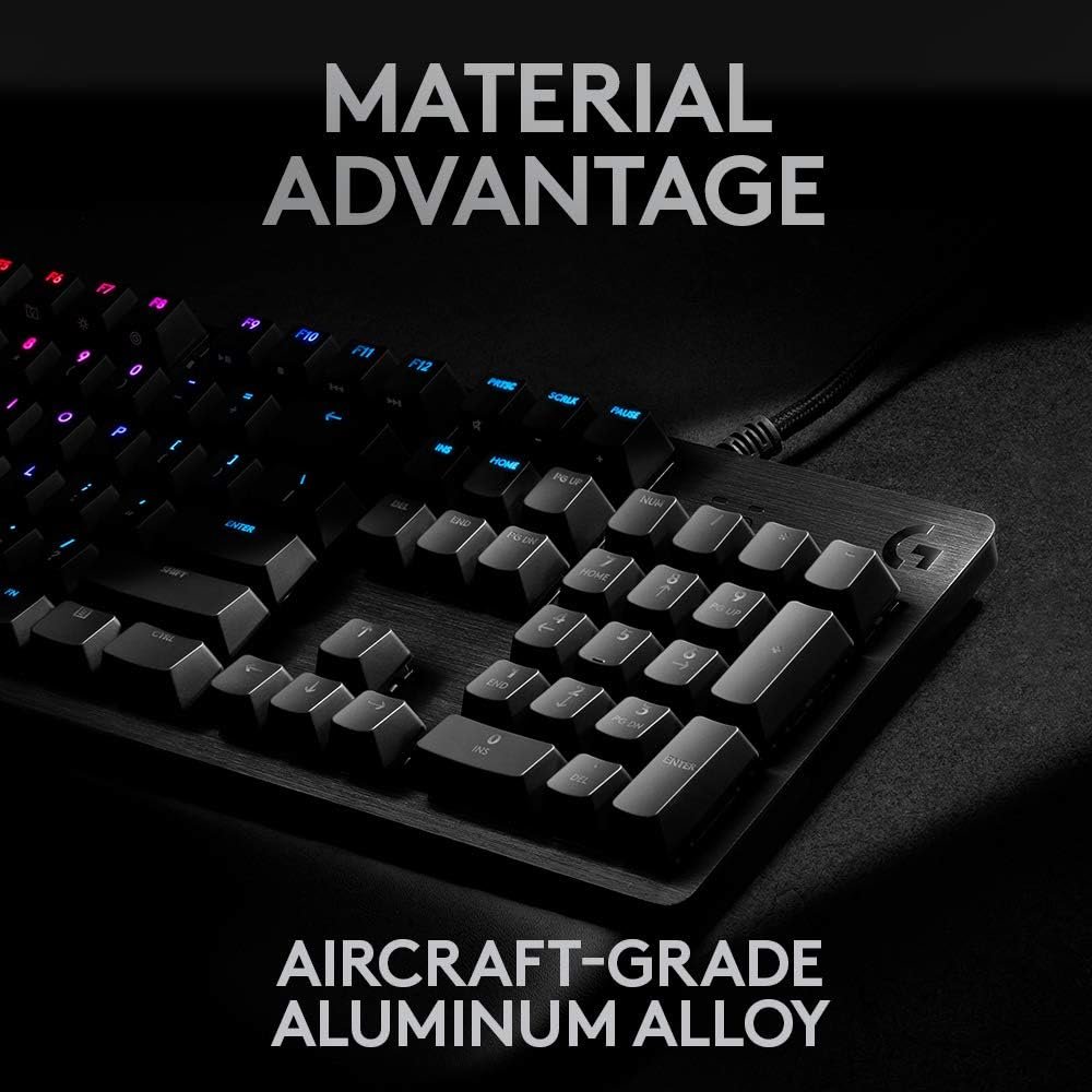 Logitech G513 Mechanical Gaming Keyboard with Palm Rest, RGB LIGHTSYNC, GX Brown Tactile Key Switches, Brushed Aluminum Case, Customizable F-Keys, USB Pass Through, QWERTY UK Layout - Carbon/Black - Image 4