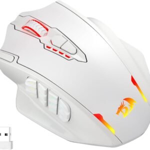 Redragon M913 Impact Elite Wireless Gaming Mouse, 16000 DPI Wired/Wireless RGB Gamer Mouse with 16 Programmable Buttons, 45 Hr Battery and Pro Optical Sensor, 12 Side Buttons MMO Mouse,White