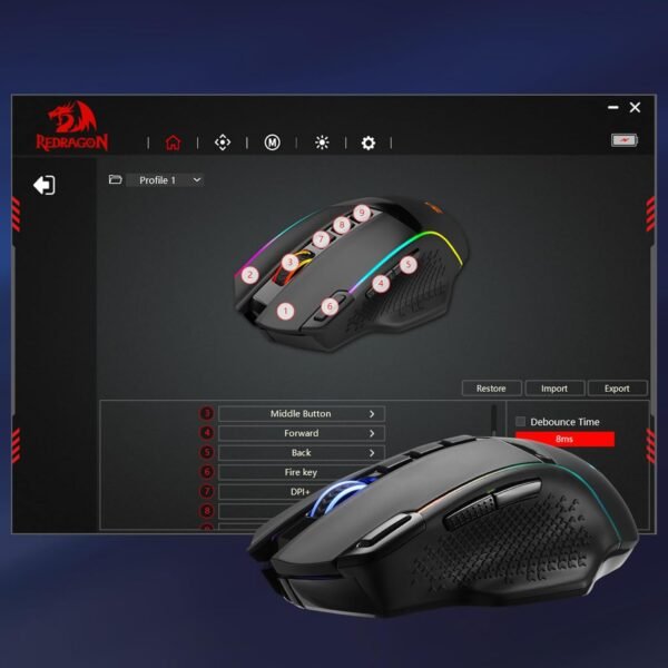 Redragon M991 Wireless Gaming Mouse, 19000 DPI Wired/Wireless Gamer Mouse with Professional Sensor, Durable Power Capacity, Customizable Macro and RGB Backlight for PC/Mac/Laptop - Image 8