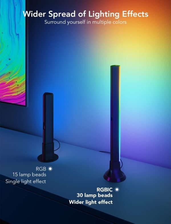 Govee RGBIC TV Light Bars, 38cm WiFi TV Backlight with Double Light Beads, Smart Lighting with Multiple Placement Options Suitable for 45-70inch Television, Work with Alexa and Google Assistant, Black - Image 2