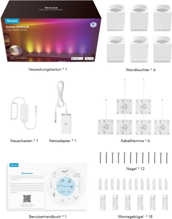 Govee Cube Wall Sconces, RGBIC LED Wall Light Works with Alexa, WiFi Smart Lights for Room Decor, Colour Changing Indoor Lamp Fixture for Bedroom Dining Room, Music Sync, Adjustable Cables - Image 11