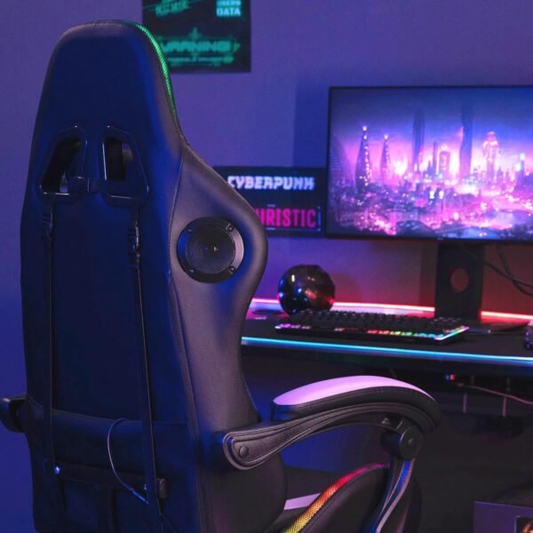 HOFFREE Gaming Chair Massage with Bluetooth Speakers and Led Lights Ergonomic Computer Gaming Chair with Footrest RGB Video Game Chair with High Back Lumbar Support Purple and Black - Image 3