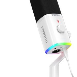 MAONO Dynamic Gaming Microphone: USB XLR Dynamic Computer Microphone with Software-RGB PC Mic for Gamer-Podcast Mic Kit for Streaming Recording Studio YouTube (PD100X White)