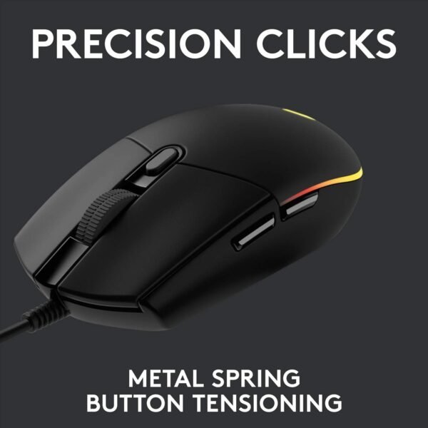 Logitech G203 LIGHTSYNC Gaming Mouse with Customizable RGB Lighting, 6 Programmable Buttons, Gaming Grade Sensor, 8K DPI Tracking, Lightweight - Black - Image 5