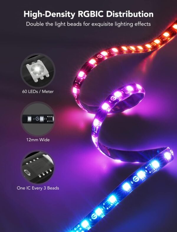 Govee Envisual LED TV Backlight T2 with Dual Cameras, 3.6M RGBIC Wi-Fi LED Strip Lights, Adapts to Ultra-Thin 55-65 inch TVs, Double Strip Light Beads, Smart App Control, Music Sync - Image 4