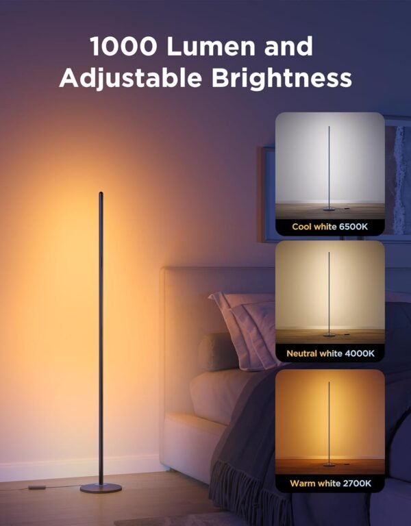 Govee LED Floor Lamp, RGBIC Modern Corner Lamp, Smart Standing Lamp with 61 Scene Modes,Music Sync, Black Corner Floor Lamp for Living Room, Bedroom - Image 6