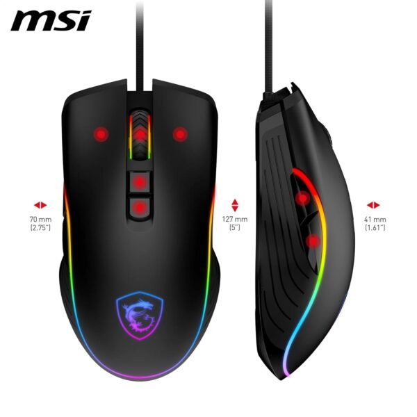 MSI FORGE GM300 Gaming Mouse - 7200DPI Optical Sensor, Symmetrical, 10M+ Click Switches, 7-Buttons, 8ms Latency, RGB LED, 118g - Wired - Image 7