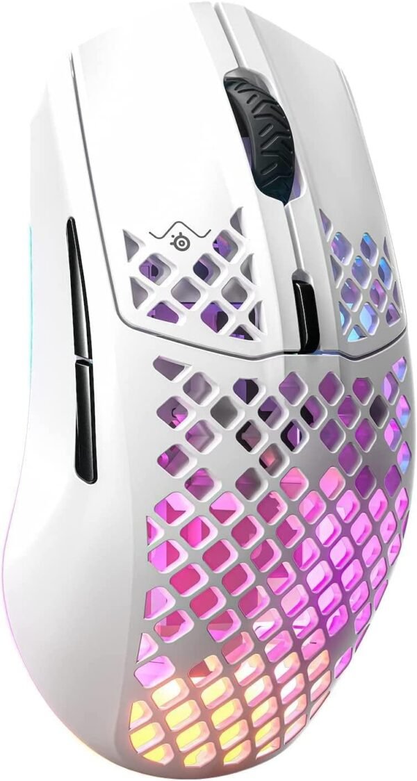 SteelSeries Aerox 3 Wireless - Holey RGB Gaming Mouse - Ultra-lightweight Water Resistant Design - 18K DPI TrueMove Air Optical Sensor - Lag-free 2.4GHz / Bluetooth Wireless - Snow - Image 5