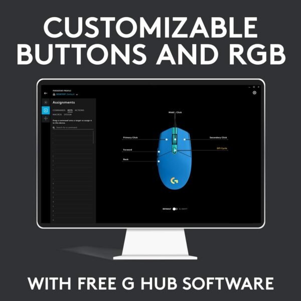 Logitech G203 LIGHTSYNC Gaming Mouse with Customizable RGB Lighting, 6 Programmable Buttons, Gaming Grade Sensor, 8K DPI Tracking, Lightweight - Blue - Image 10