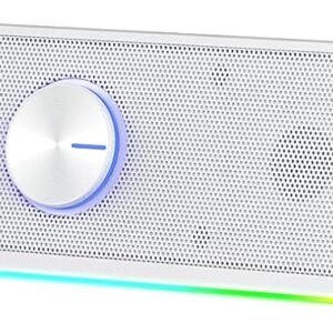 Redragon GS560 RGB Desktop Soundbar, 2.0 Channel Computer Speaker with Dynamic Lighting Bar Audio-Light Sync/Display, Touch-Control Backlit with Volume Knob, USB Powered w/ 3.5mm Cable, White