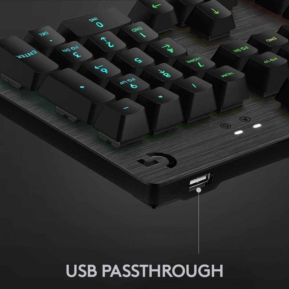 Logitech G513 Mechanical Gaming Keyboard with Palm Rest, RGB LIGHTSYNC, GX Brown Tactile Key Switches, Brushed Aluminum Case, Customizable F-Keys, USB Pass Through, QWERTY UK Layout - Carbon/Black - Image 6