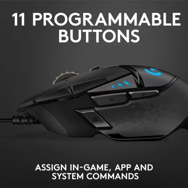 Logitech G G502 HERO High Performance Wired Gaming Mouse, HERO 25K Sensor, 25,600 DPI, RGB, Adjustable Weights, 11 Programmable Buttons, On-Board Memory, PC/Mac - Black - Image 5
