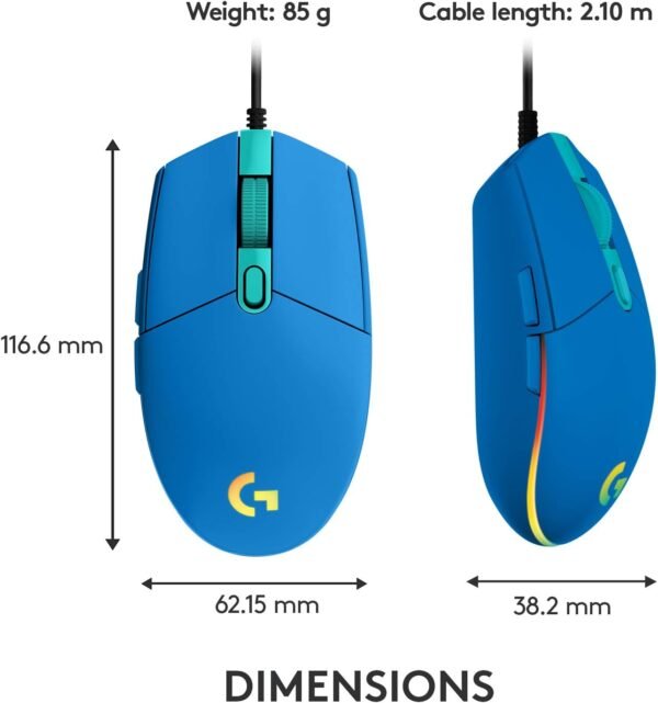 Logitech G203 LIGHTSYNC Gaming Mouse with Customizable RGB Lighting, 6 Programmable Buttons, Gaming Grade Sensor, 8K DPI Tracking, Lightweight - Blue - Image 3