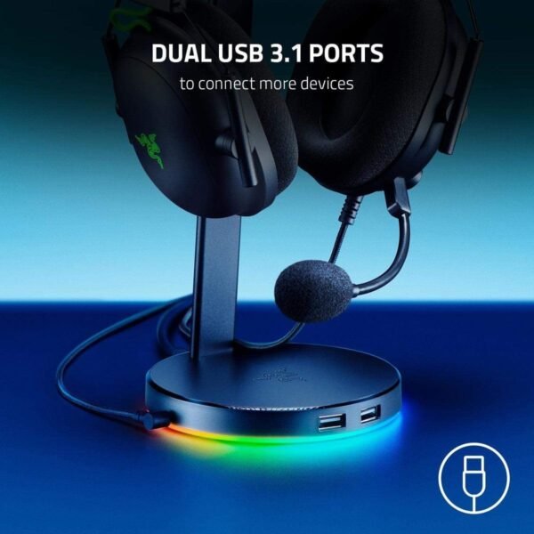 Razer Base Station V2 Chroma - Chroma Enabled Headset Stand with 3.1 USB Hub and 7.1 Surround Sound (2 USB 3.1 Ports, Intergrated Headset Stand, Non-Slip Base, Chroma RGB) Quartz Pink - Image 2