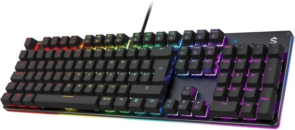 Black Shark RGB Mechanical Gaming Keyboard 105 Keys UK Layout Wired Keyboard with Red Switches, Full Anti-Ghosting Keys, Aluminum Base, for PC Windows Gamer