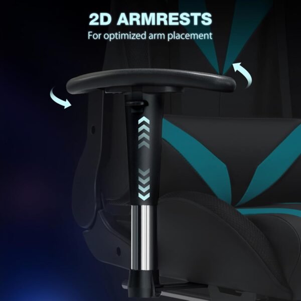 HOFFREE Gaming Chair with Bluetooth Speakers and LED Lights, Gaming Chair with Reclining Footrest, High Back Computer Gaming Chair - Blue and Black - Image 8