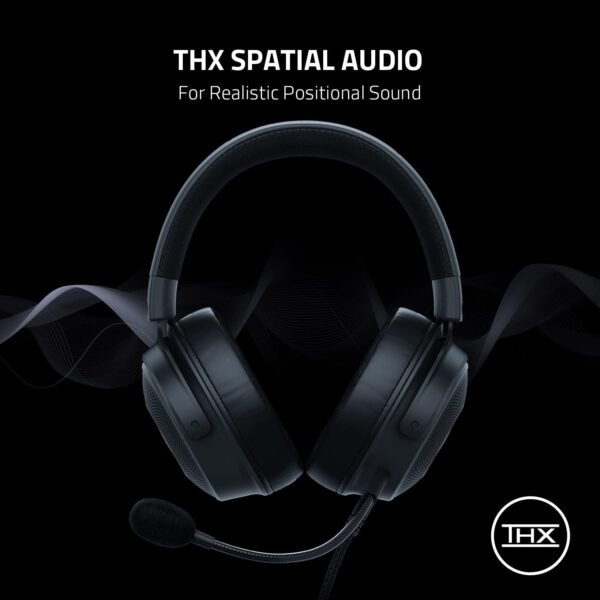 Razer Kraken V3 Wired USB Gaming Headset: Triforce Titanium 50mm Drivers - THX Spatial Audio - Chroma RGB Lighting - Hybrid Fabric & Leatherette Memory Foam Cushions - Detachable HyperClear Mic - Image 3