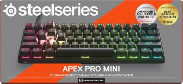 SteelSeries Apex Pro Mini - HyperMagnetic Gaming Keyboard - World’s Fastest Keyboard - Adjustable Actuation - Compact 60% Form Factor - RGB – PBT Keycaps - USB-C​ - English QWERTY Layout - 60% - Image 11