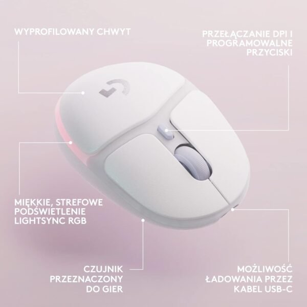 Logitech G G705 Wireless Gaming Mouse, Customisable LIGHTSYNC RGB Lighting, LIGHTSPEED Wireless, Bluetooth Connectivity, Lightweight, PC/Mac/Laptop - White Mist - Image 7