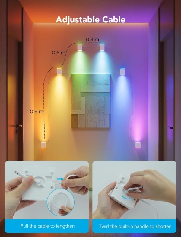 Govee Cube Wall Sconces, RGBIC LED Wall Light Works with Alexa, WiFi Smart Lights for Room Decor, Colour Changing Indoor Lamp Fixture for Bedroom Dining Room, Music Sync, Adjustable Cables - Image 5