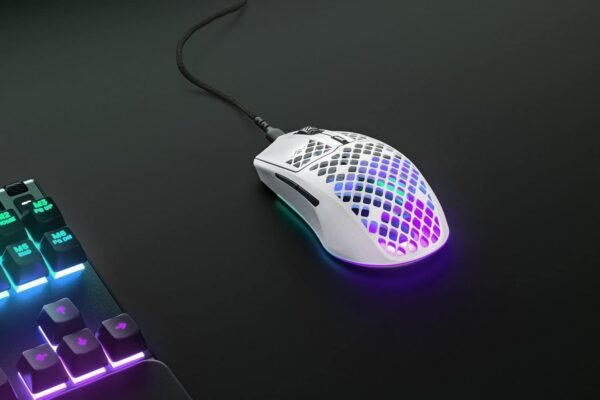 SteelSeries Aerox 3 - Holey RGB Gaming Mouse - Ultra-lightweight Water Resistant Design - 8,500 DPI TrueMove Core Optical Sensor - Snow - Image 2