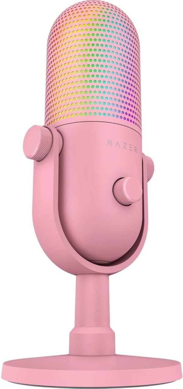 Razer Seiren V3 Chroma - RGB USB Microphone - Supercardioid Condenser Microphone with Tap-to-Mute (Reactive Lighting, Digital Gain Limiter and Integrated Shock Absorber) Quartz - Image 8