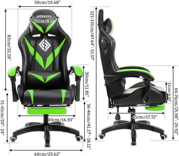 HOFFREE Gaming Chair with Bluetooth Speakers and Led Lights Massage Computer Gamer Chair with Footrest Ergonomic Video Game Chair for Adults Green and Black - Image 2