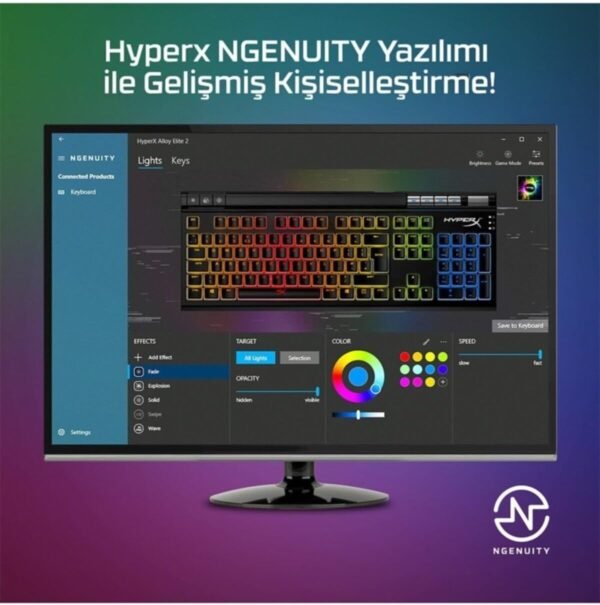 HyperX Alloy Elite 2 – Mechanical Gaming Keyboard, Red Linear Switch, Software-Controlled Light & Macro Customization, ABS Pudding Keycaps, Media Controls, RGB LED Backlit (UK Layout) - Image 5
