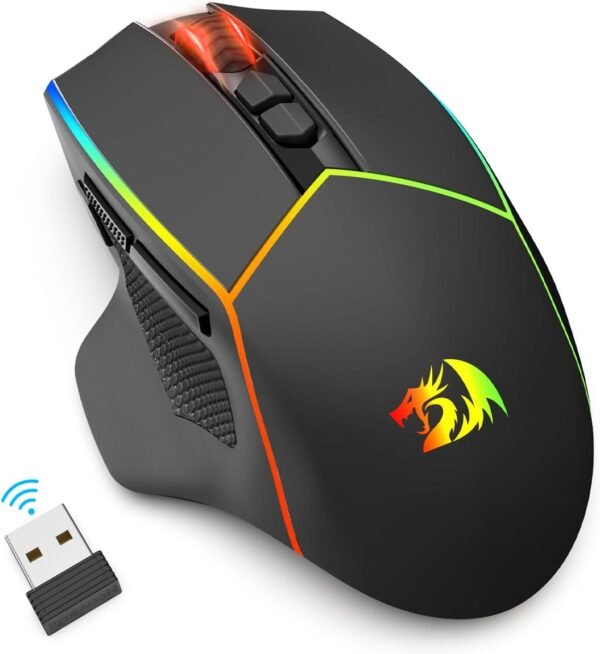 Redragon M814 Wireless Gaming Mouse, Tri-Mode 2.4G/USB-C/Bluetooth Ergonomic Mouse Gaming, 8000 DPI, RGB Backlit, Fully Programmable, Rechargeable Wireless Computer Mouse for Laptop PC Mac - Image 8